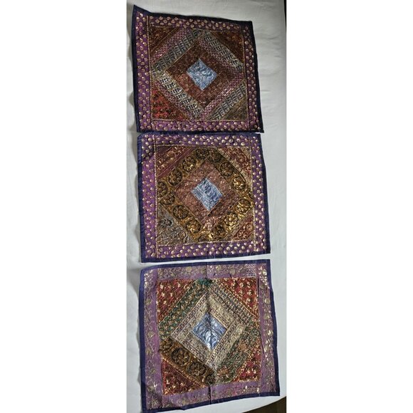 Set Of 3 Handmade Embroidered Pillow Covers Made In India - Picture 2 of 9